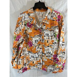 Susan Graver Style Women’s 1X Orange Abstract Print Long Sleeve Blazer
